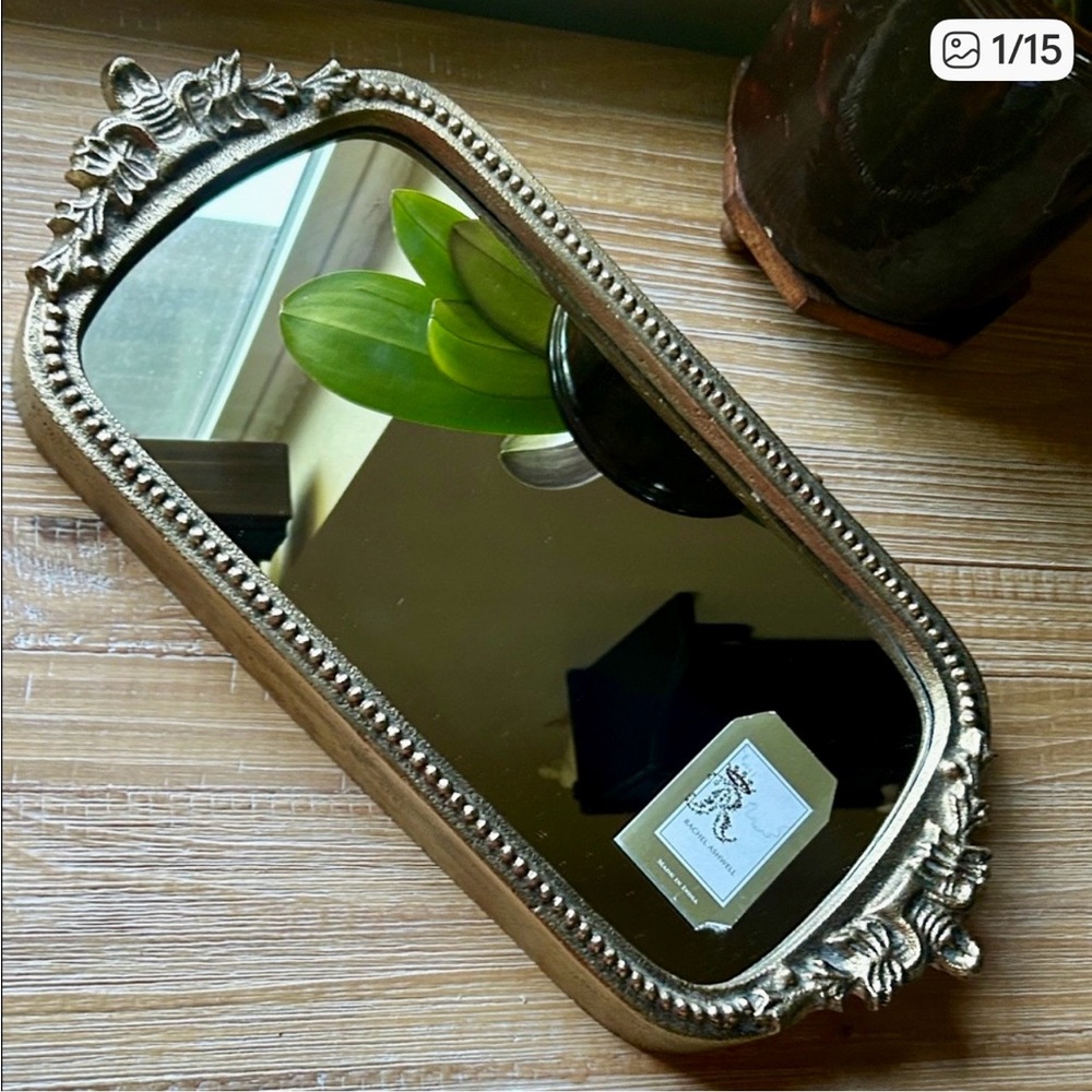 Racheal Ashwell Antique Style Brushed Gold Tone Scroll Floral Vanity Mirror